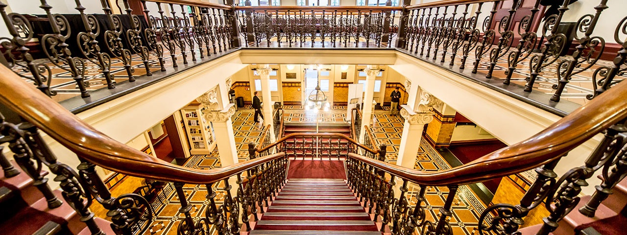 The grand staircase at Auckland Town Hall