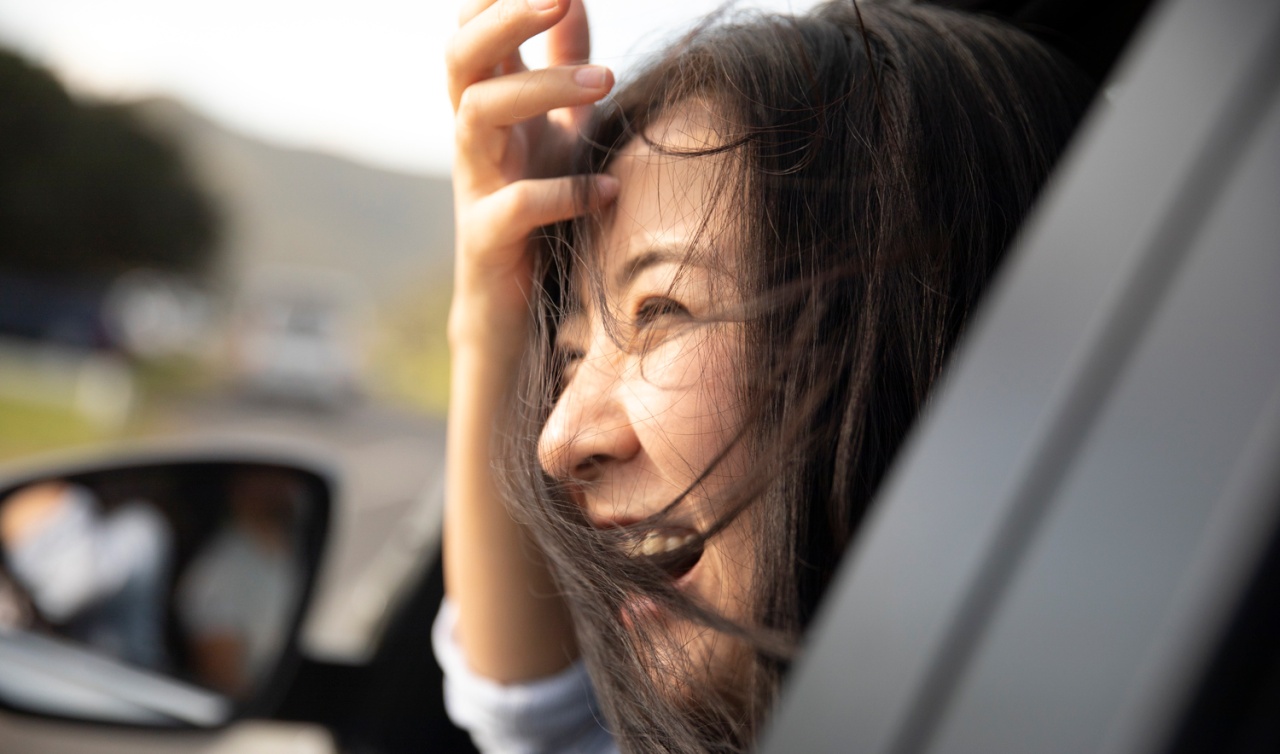 Girl in car window