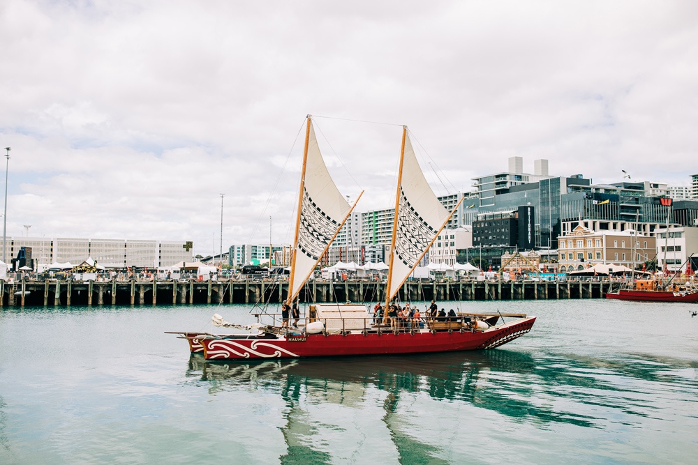 Waka sailing on the waterfront