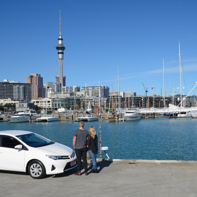 Car in front of Auckland harbour