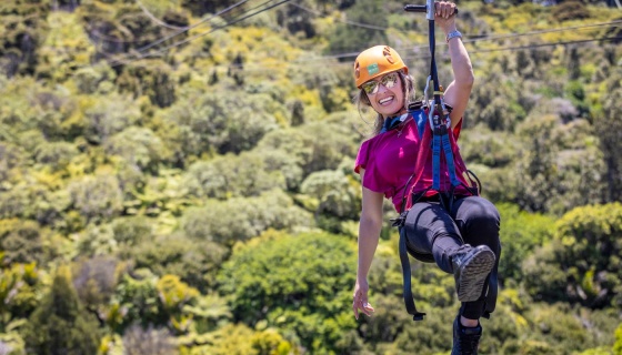 Person on the EcoZip Adventures zipline