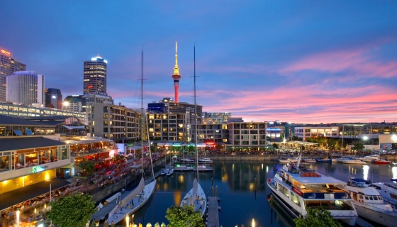 Sunset at viaduct Harbour in Auckland