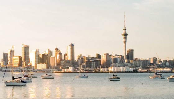 Auckland city skyline at sunrise